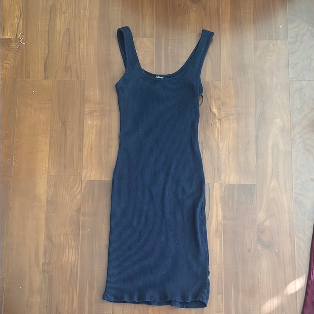 Ambiance Dark Blue Ribbed Midi Dress